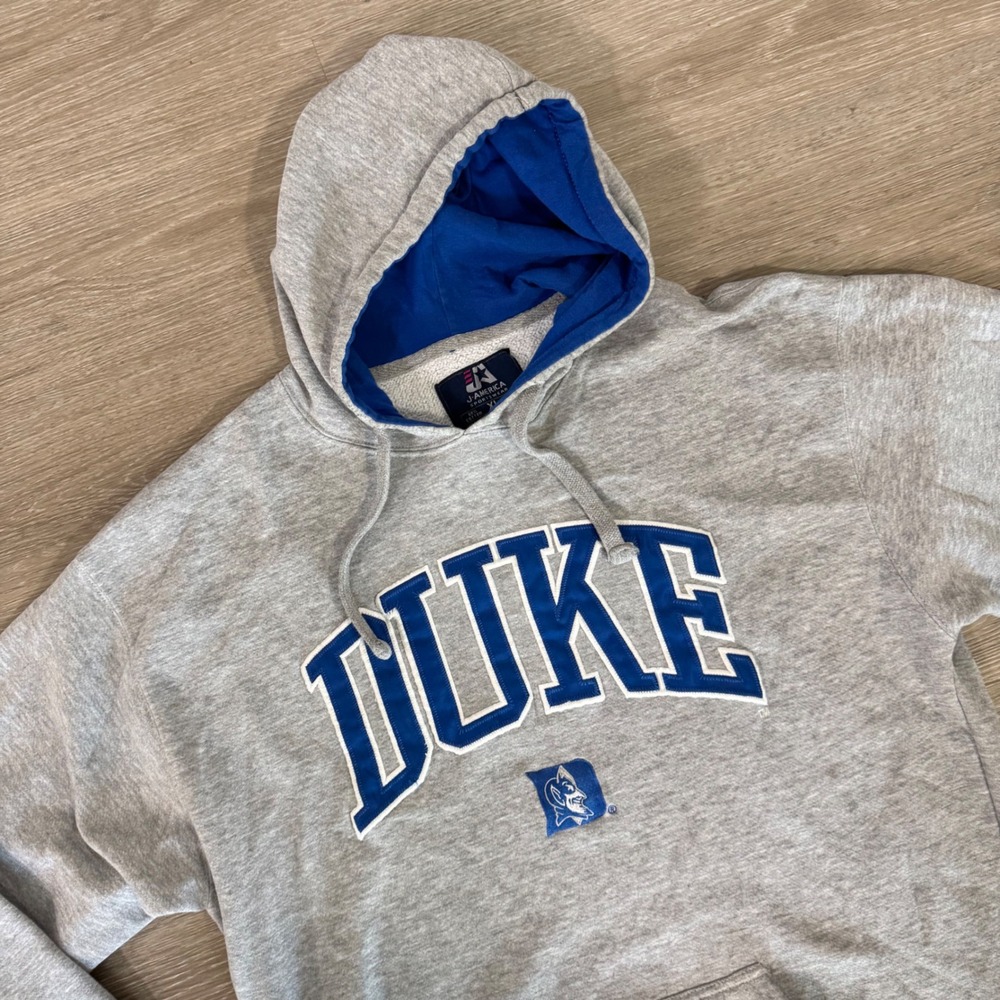 Vtg J America Hoodie Mens XL Gray Duke Blue Devils NCAA Pullover Sweatshirt